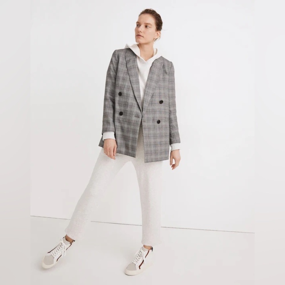 Madewell Gray Plaid Double-Breasted lined Blazer size large career casual